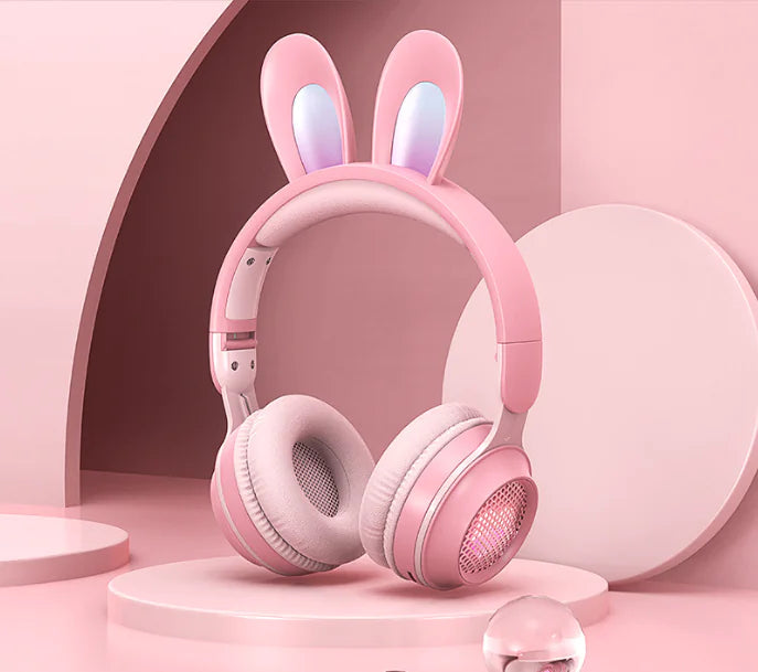 Cute Rabbit Wireless Headphones with RGB LED for Kids