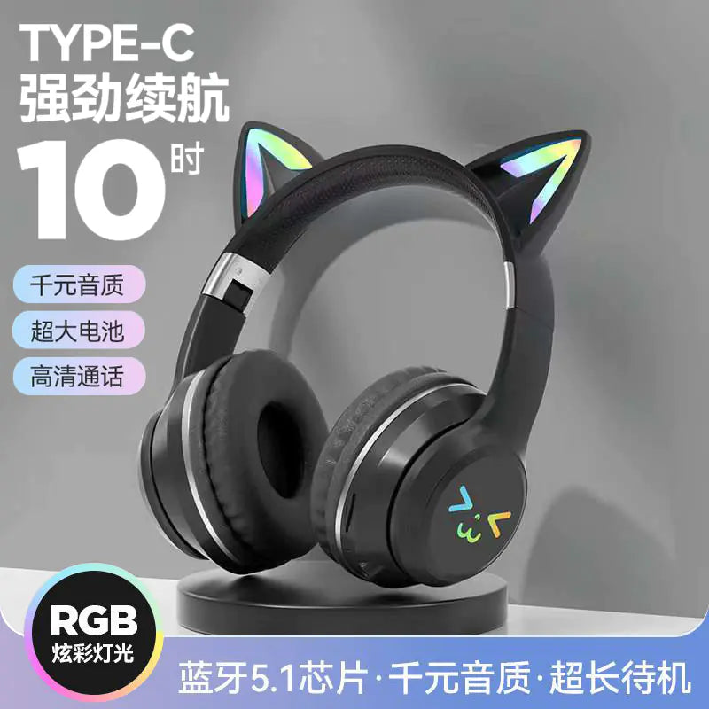 New Gradient Cat Ear Bluetooth Headphones Wireless