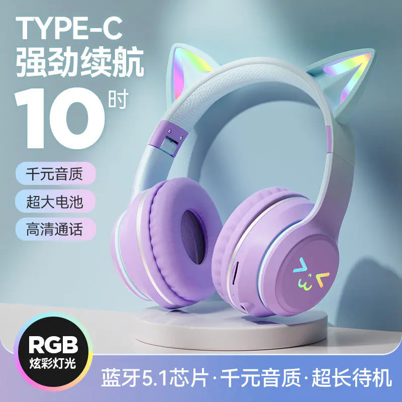 New Gradient Cat Ear Bluetooth Headphones Wireless