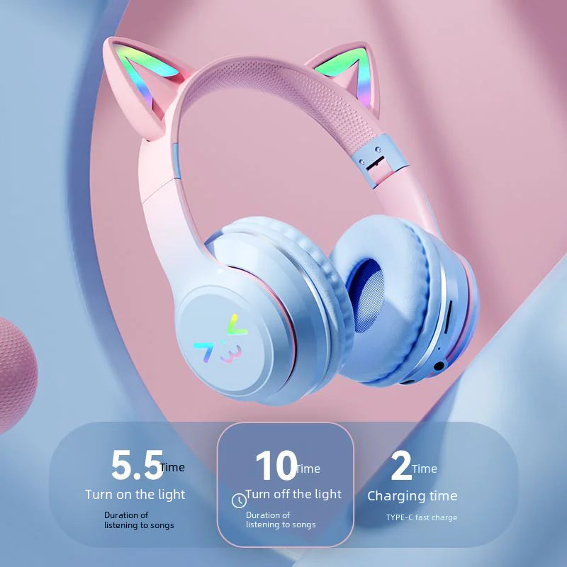 New Gradient Cat Ear Bluetooth Headphones Wireless