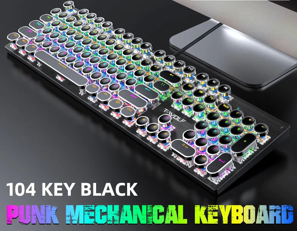 Luminous Retro Punk Mechanical Wired Gaming Keyboard