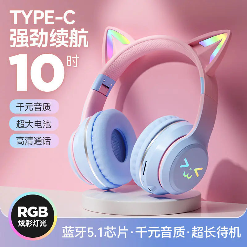 New Gradient Cat Ear Bluetooth Headphones Wireless