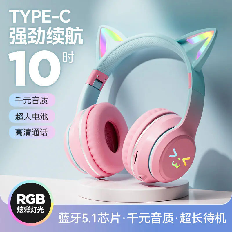 New Gradient Cat Ear Bluetooth Headphones Wireless