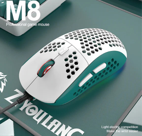 M8 LED Gaming Mouse with Ergonomic Honeycomb Design
