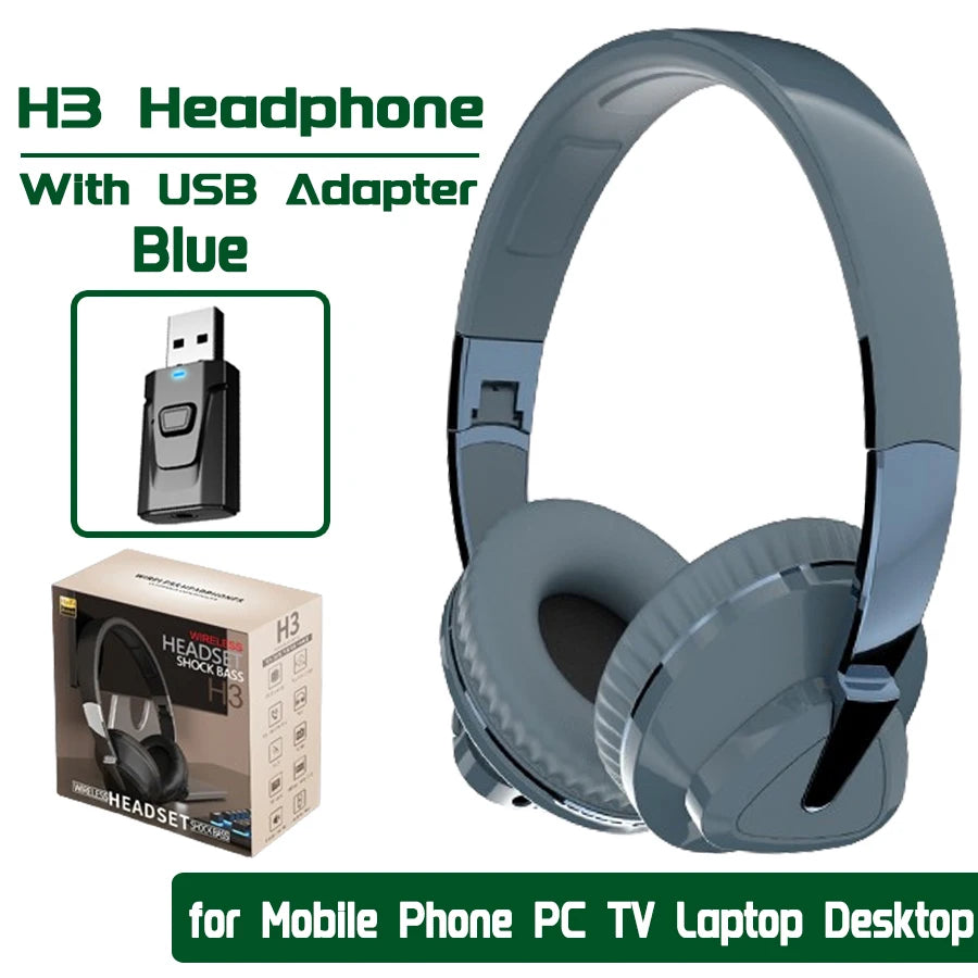 H7/H3 Tv Bluetooth Headphone Wireless Headset with Mic USB Adaptor Headset Noise Cancelling Stereo Foldable Bass for TV Earphone