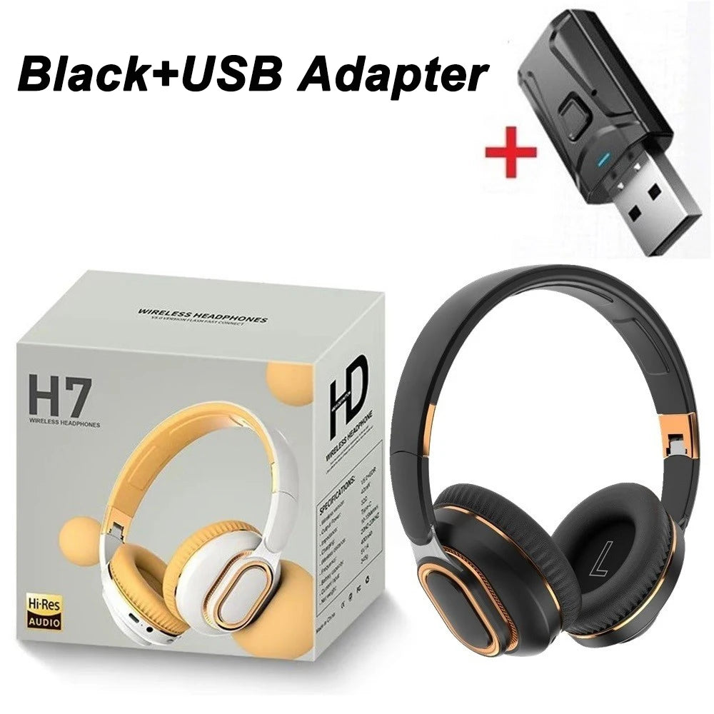 H7/H3 Tv Bluetooth Headphone Wireless Headset with Mic USB Adaptor Headset Noise Cancelling Stereo Foldable Bass for TV Earphone