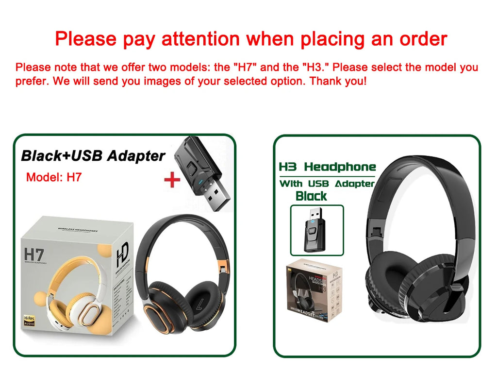 H7/H3 Tv Bluetooth Headphone Wireless Headset with Mic USB Adaptor Headset Noise Cancelling Stereo Foldable Bass for TV Earphone
