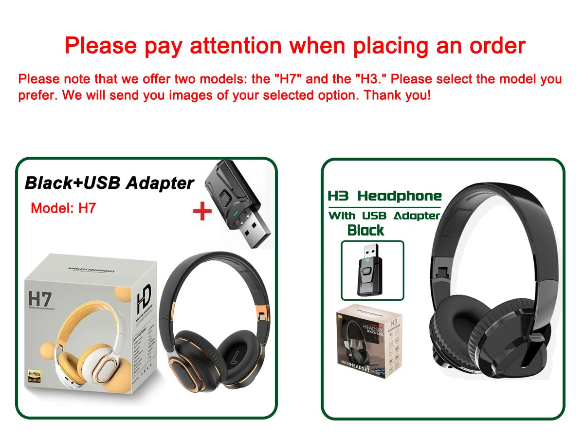 H7/H3 Tv Bluetooth Headphone Wireless Headset with Mic USB Adaptor Headset Noise Cancelling Stereo Foldable Bass for TV Earphone