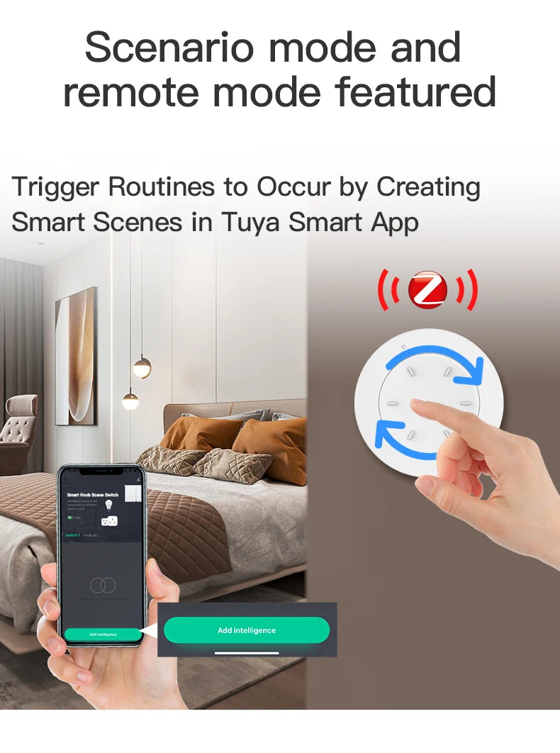 Tuya ZigBee Smart Knob Switch DIY Wireless Scene Button Rotatable Dimmer Switch Home Appliances Automation Linkage Remoter