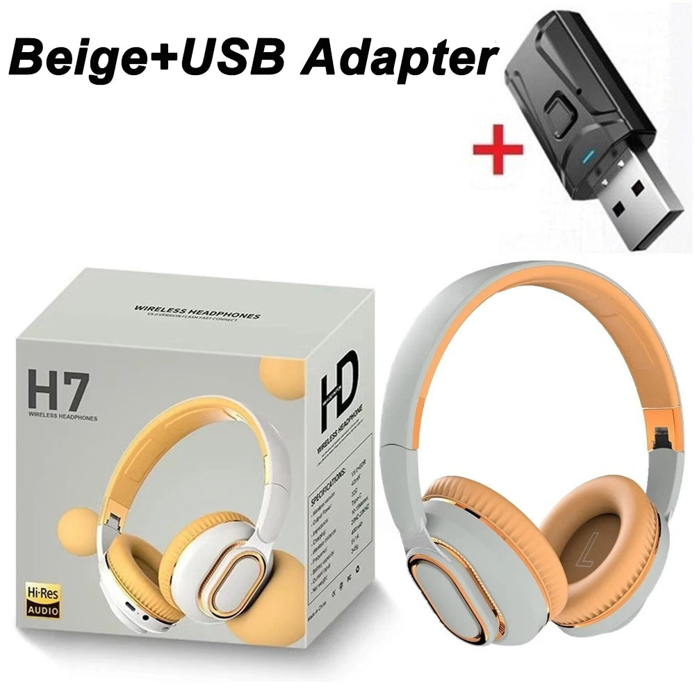 H7/H3 Tv Bluetooth Headphone Wireless Headset with Mic USB Adaptor Headset Noise Cancelling Stereo Foldable Bass for TV Earphone
