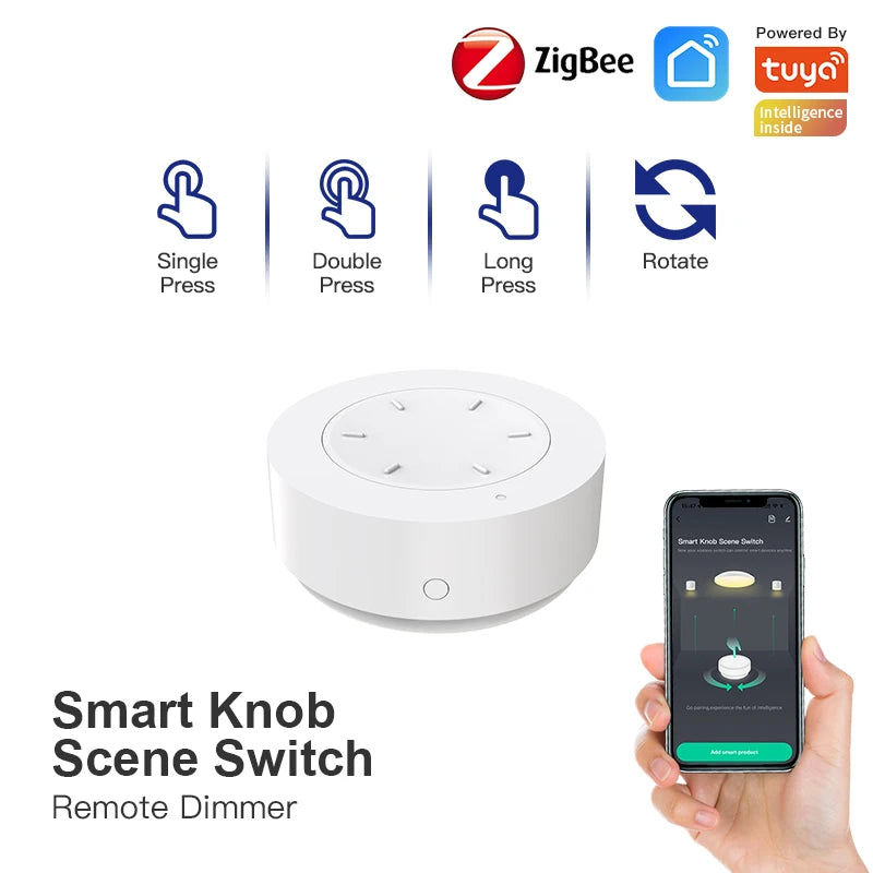 Tuya ZigBee Smart Knob Switch DIY Wireless Scene Button Rotatable Dimmer Switch Home Appliances Automation Linkage Remoter