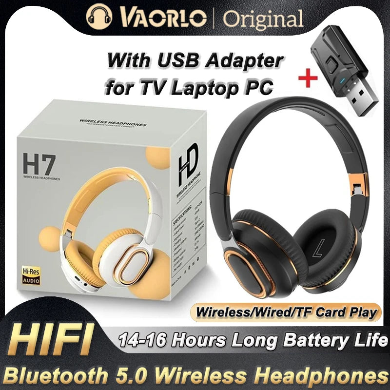 H7/H3 Tv Bluetooth Headphone Wireless Headset with Mic USB Adaptor Headset Noise Cancelling Stereo Foldable Bass for TV Earphone