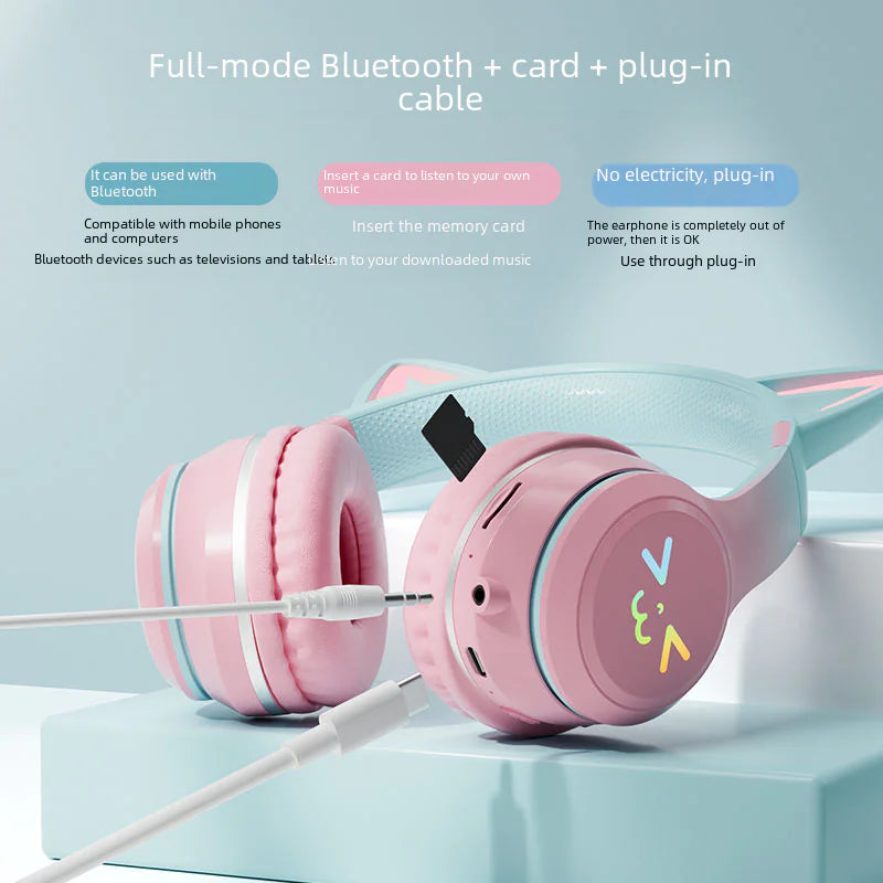 New Gradient Cat Ear Bluetooth Headphones Wireless
