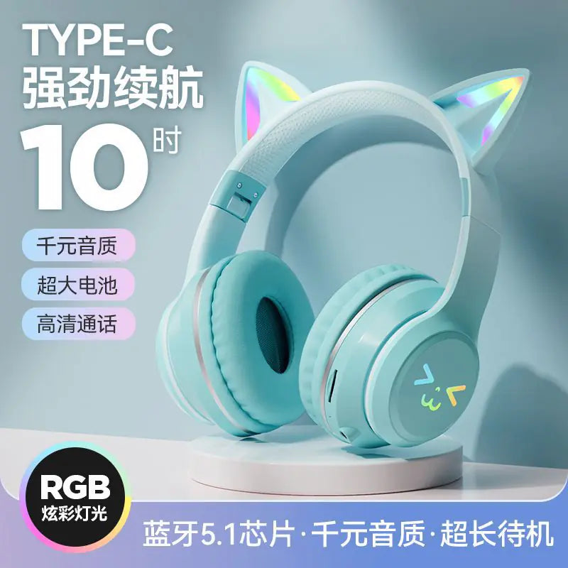 New Gradient Cat Ear Bluetooth Headphones Wireless