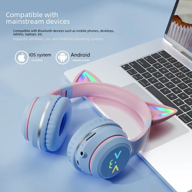New Gradient Cat Ear Bluetooth Headphones Wireless